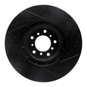 BMW M5 Brake Rotor (1) - Right Front - R1 Concepts - Drilled & Slotted - Black - `00-`03